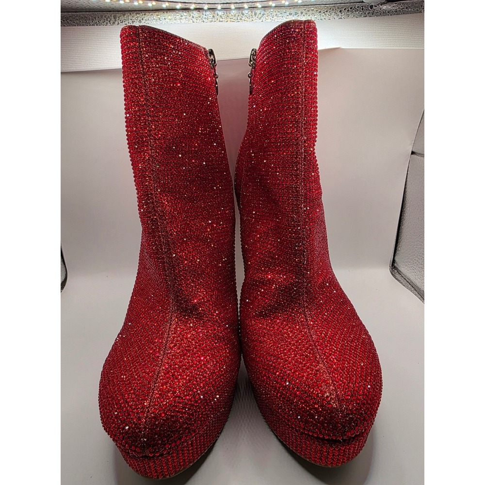 Thalia Sodi Chiara Red Rhinestone Platform Stiletto Ankle Boots SY961A-18T 10M - Picture 2 of 9